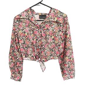 Anxiety Crop Top‎ Womens Medium Floral Front Tie Cottagecore Dainty Feminine